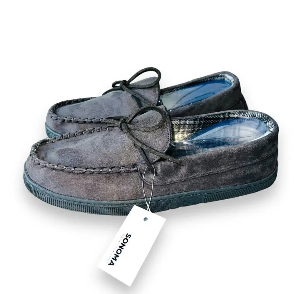 Sonoma Moccasins House Slippers MSN23SL01 Grey Men's Medium (8-9)‎